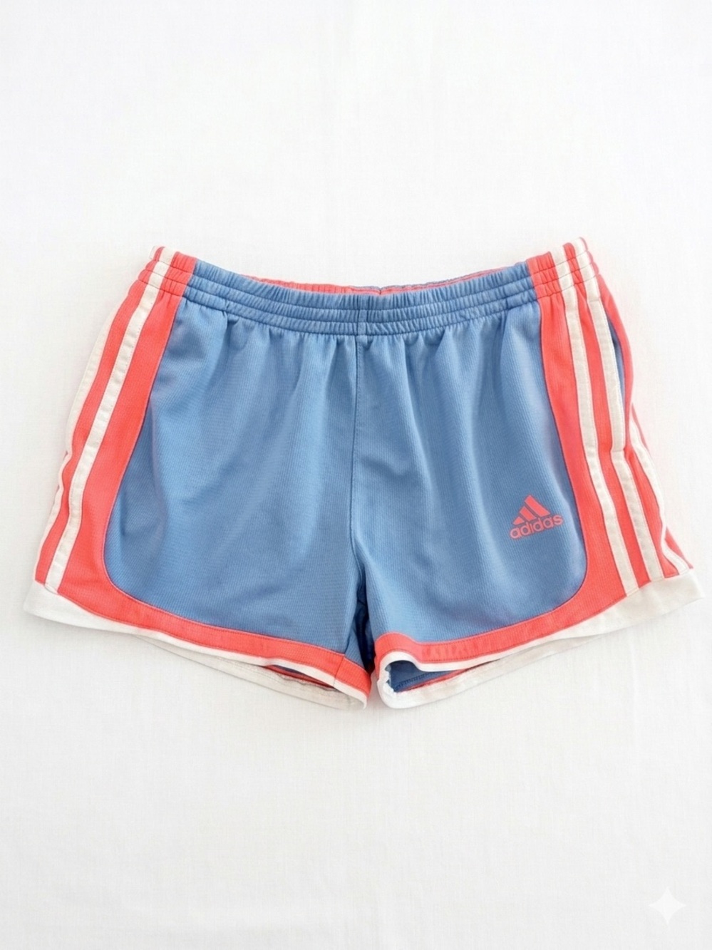 ✨3 for $15✨ Adidas Girls Blue & Coral Three-Stripe Athletic Running Shorts )